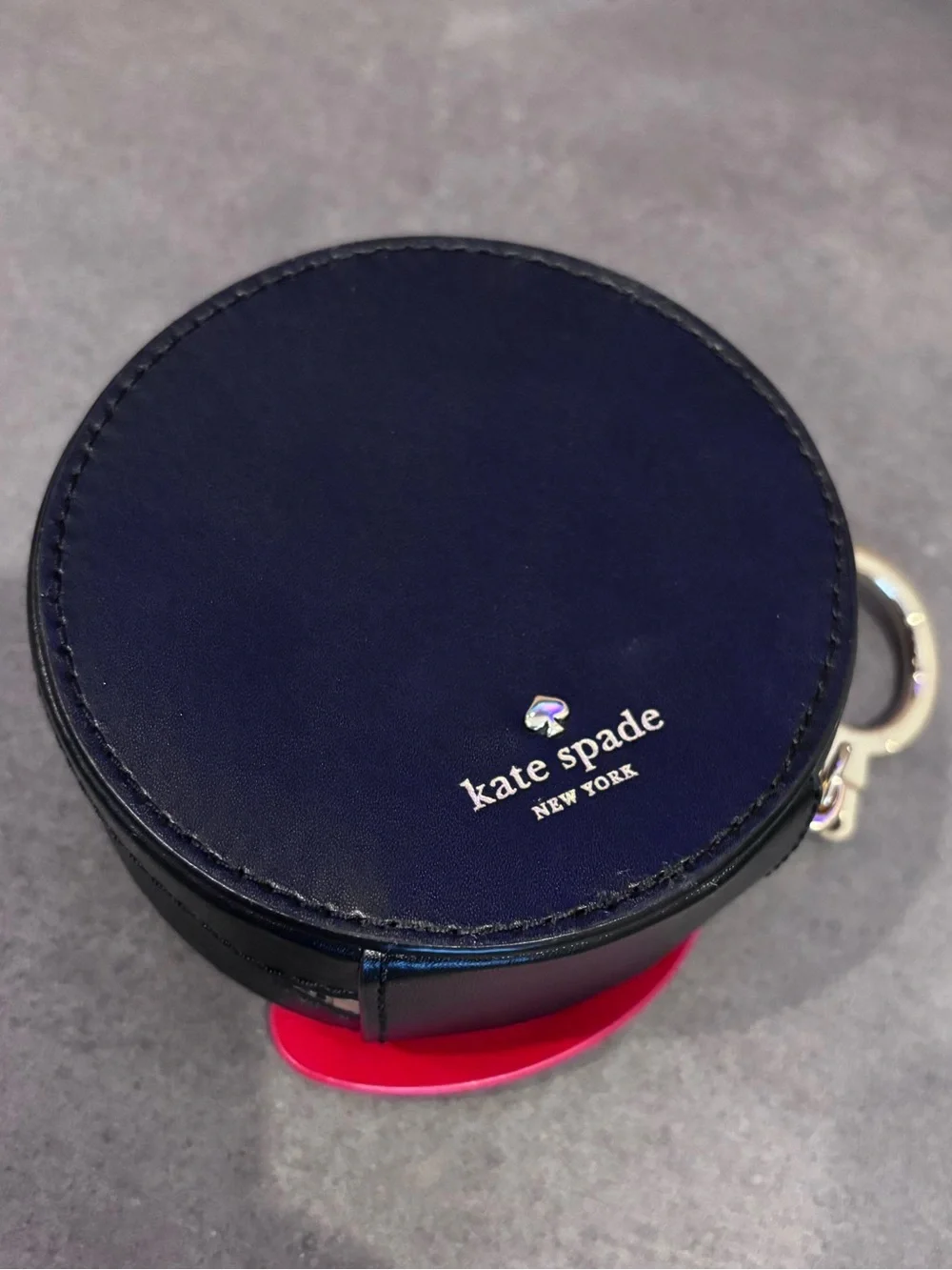 Kate Spade Red Poppy Zip Up Coin Case Leather Flower Coin Purse Key Holder